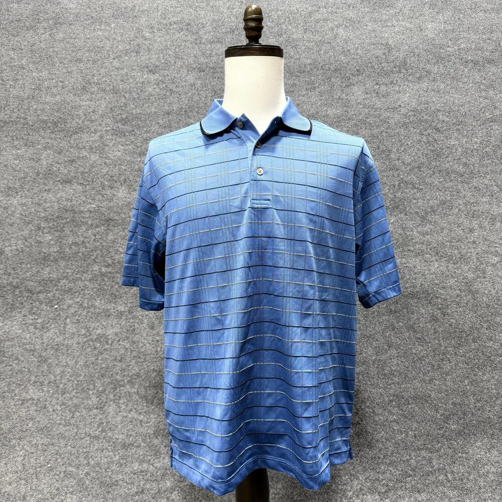 PGA TOUR Polo Shirt Mens Large Blue Striped Short Sleeve Golf Performance Top